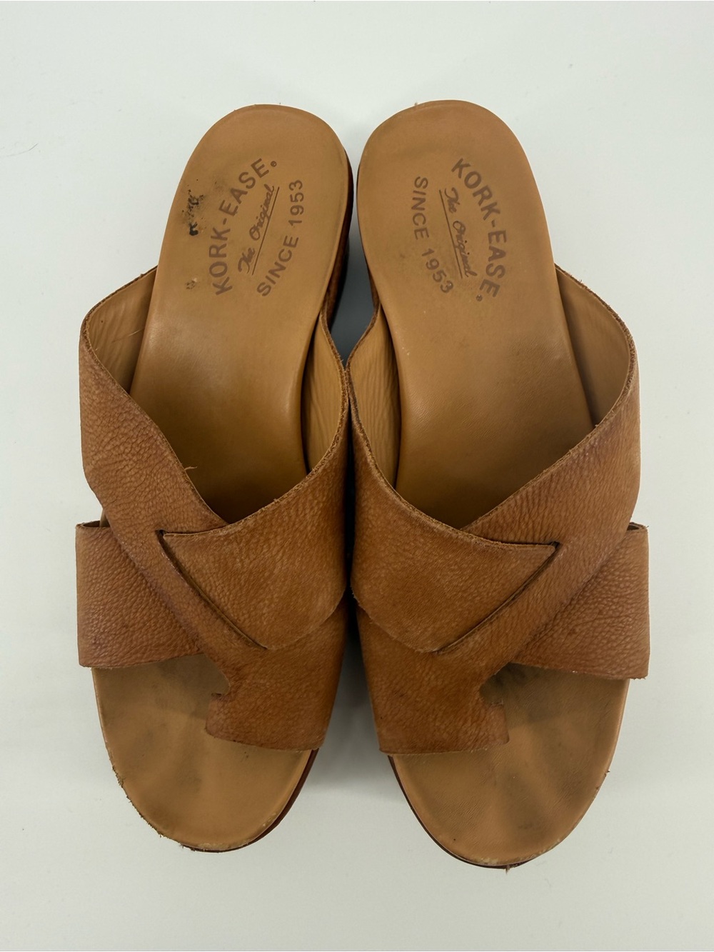 Kork-Ease Women's Tan Brown Leather Crossover Slide Mules - Picture 2 of 9